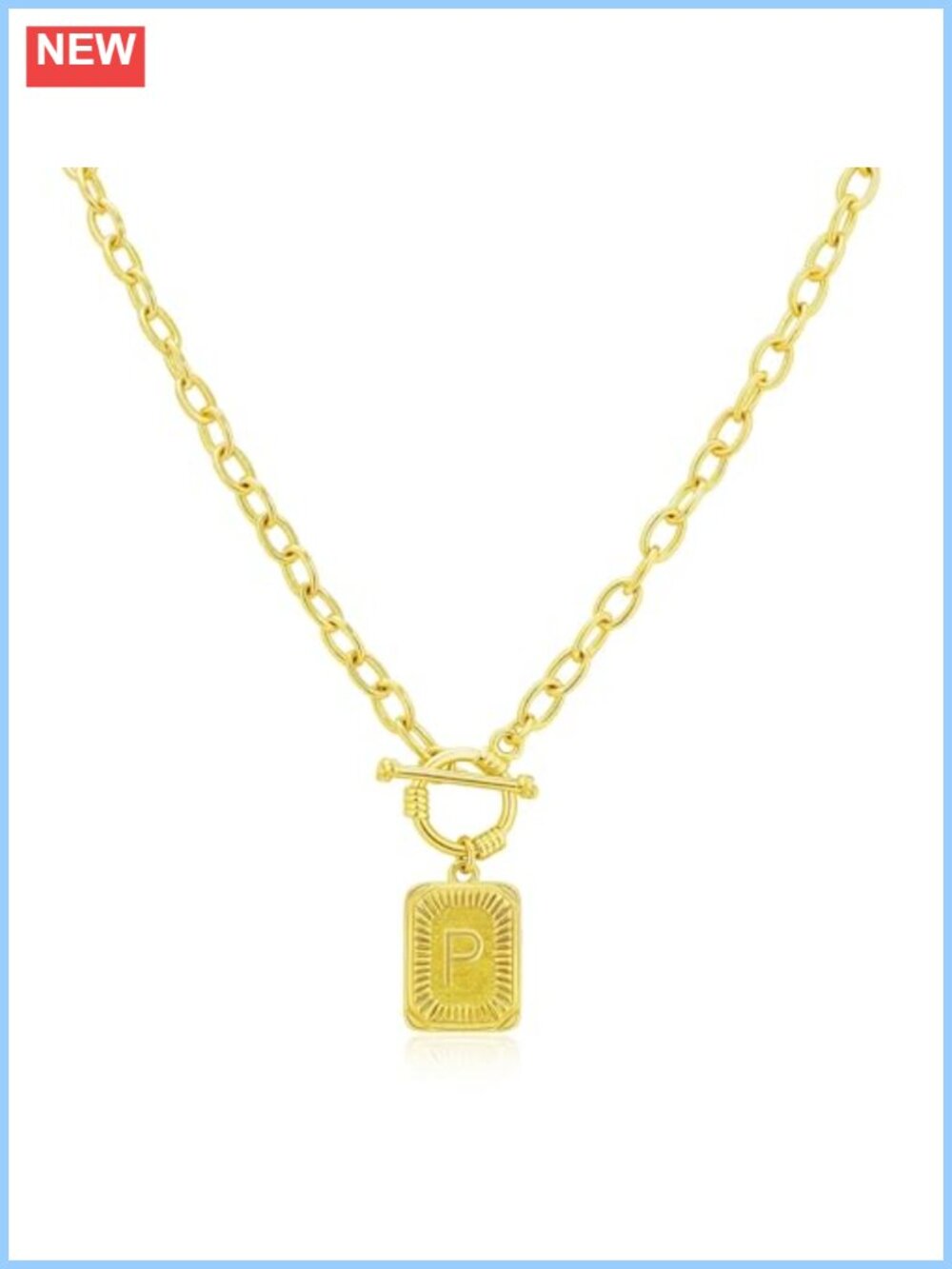 Chunky Square Initial Necklace 18in 14K Gold Plated Brass Letter A-Z Statement